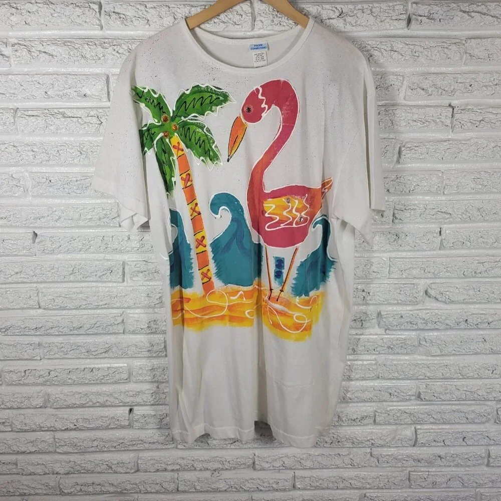 Pacific Connections Womens One Size White Flamingo Rhinestone Swim NOV1E